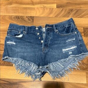 Free People Distressed Blue Jean Shorts